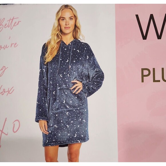 Winter Relaxed Fit Oversized‎ Ultra Soft Plush Hooded Lounger Night Sky Size S/M - Picture 5 of 9